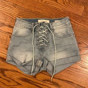 Lace up denim shorts